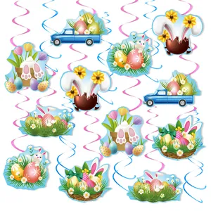 Easter Party Decoration Set Bunny Egg Spiral Hanging Swirls For Home Indoor Holiday Ornament Happy Easter Party Supplies