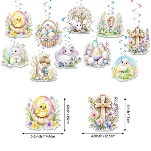 Easter hanging swirl decorations set with cute bunny egg floral tags for party decor