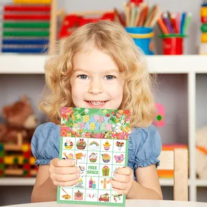 Detailed Happy Easter Bingo card featuring colorful bunnies and eggs for kids party games