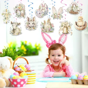 Decorazioni pasquali sospese con motivi di coniglietto e uovo per feste a tema