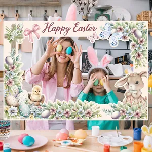 Easter paper photo frame with Happy Easter text, floral patterns and bunny decoration