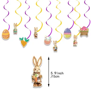 Easter bunny and colorful egg spiral pendant set for festive party ceiling decoration