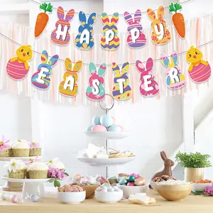Happy Easter Hasen-Karotten-Banner für Partydekoration über einem Desserttisch