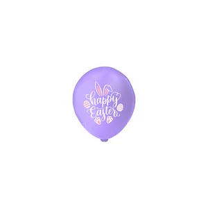 Purple Happy Easter latex balloon with cute rabbit ears and colorful egg patterns