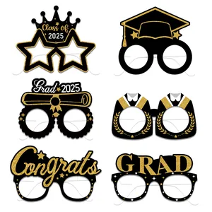 Graduation Season 2025 Party Photo Props Glasses Black Gold Paper Decorative Eyewear For Graduates Celebration Party Supplies