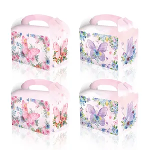 Boîtes Cadeaux Papier Papillon Floral Faveurs Fête Anniversaire Friandises Rose Violet Carton Boîte à Main