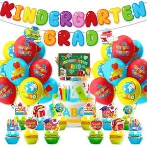 Kleuterschool Afstuderen Feestdecoratie Set Veelkleurig Banner Ballonnen Taarttopper Schoolbus Globe Patronen Kinderen Schoolfeest