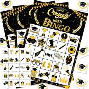 Abschluss-Bingo-Spielset mit schwarz-goldenen Karten für festliche Partyfeiern