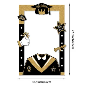 Class of 2025 graduation photo frame prop in black and gold with 27.5x18.5 inch dimensions