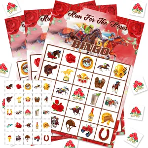 Cartes de Jeu Bingo Thème Course de Chevaux Kentucky Derby Run For The Roses Cadeaux de Fête Pour Kit Divertissement Famille