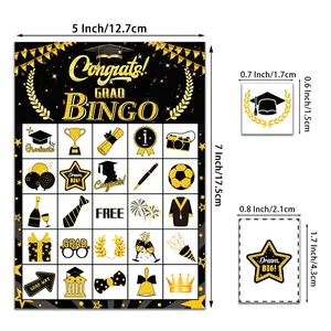 Detailsicht der Abschluss-Bingo-Karten in Schwarz-Gold mit Größenangaben in cm