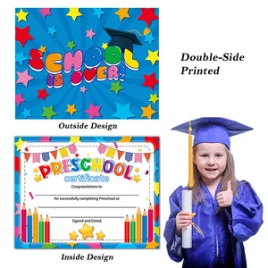 Preschool graduation diploma set with school is over cover and certificate for kids