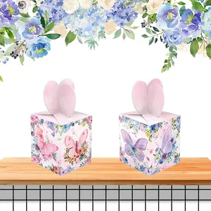 Pink and blue butterfly floral treat boxes with heart-shaped folding closure for parties