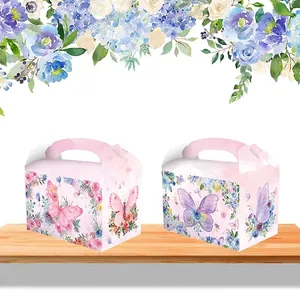 Boîtes cadeaux en papier à motif papillon rose avec poignées pour bonbons de fête
