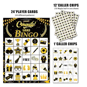 Abschlussfeier-Bingo-Spielset mit 24 Spielerkarten und Anrufer-Chips für Partys