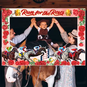 Cadre photo de fête Kentucky Derby avec roses rouges et texte Run for the Roses artistique