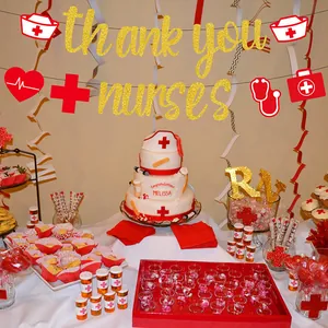 Bannière Thank You Nurses à paillettes dorées avec icônes médicales pour décoration