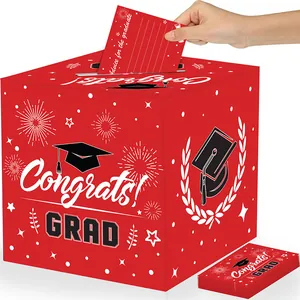 Rote Abschluss-Kartenbox mit Glückwunschkarten und Congrats-Design für Feiern