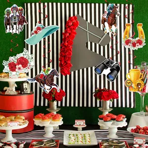 Kentucky Derby horse racing party decoration set with trophy and horse hanging swirls