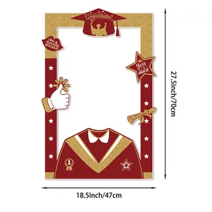 Detailed dimensions of 2025 graduation photo frame prop in burgundy and gold colors