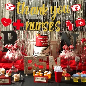Banderole dorée Thank You Nurses et kit de décoration de fête médicale avec accessoires rouges