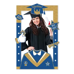 2025 Graduation photo frame props in blue and gold for party celebration and photobooth