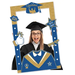 Detail showing Class of 2025 graduation photo frame with gold glitter and navy design