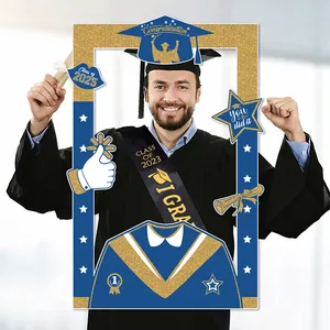Close-up of Class of 2025 graduation photo frame and sash set for party celebrations