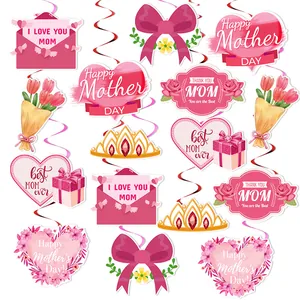 Set de Decoración de Fiesta Día de la Madre Happy Mother's Day Corazón Sobre Flor Espirales Colgantes Rosa Rojo Decoración