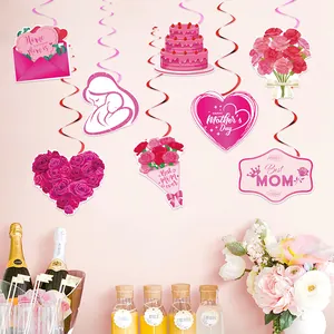 Kit de décoration suspendue fête des mères avec cartes roses et volutes festives