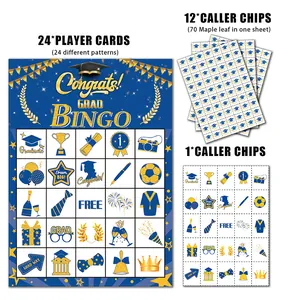Detail des Abschluss-Bingo-Sets mit 24 Spielerkarten in Blau-Gold-Thema