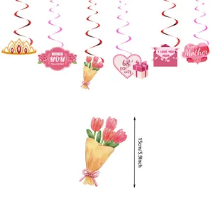 Detail van Moederdag spiraalversieringen met 15 cm tulp hanger hoogte specificatie