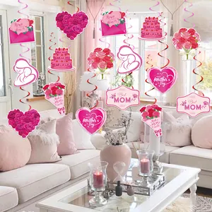 Kit de décorations spirales Fête des Mères avec cœurs roses et cartes Best Mom