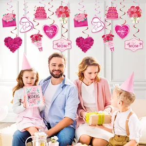 Décoration suspendue fête fête des mères avec spirales roses et cartes fleurs Best Mom