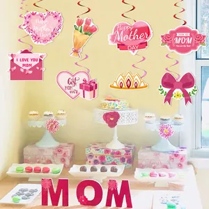 Kit de decoraciones colgantes para Día de la Madre con corazones rosas y espirales