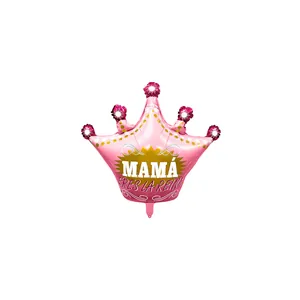 Roze kroon folieballon met Mamá Eres La Reina tekst voor Moederdag versiering