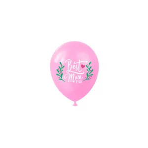 Roze Moederdag latex ballon met Best Mom Ever tekst en hartjes kroon decoratie
