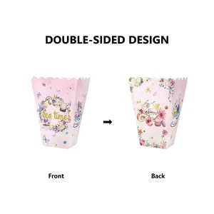 Floral tea theme disposable snack boxes with double-sided pink tea time pattern print