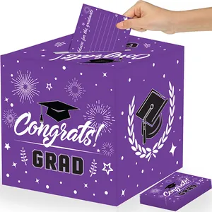 Lila Abschluss-Kartenbox-Set mit Congrats GRAD Design und Karten für die Party-Deko