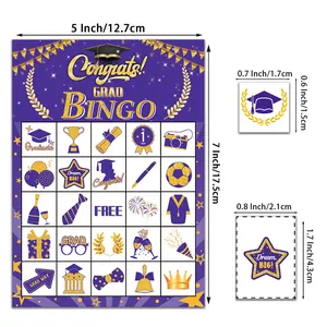 Detailansicht der Abschluss-Bingo-Karten in Lila und Gold mit genauen Größenangaben