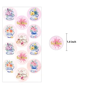 Floral tea theme 1.4 inch round watercolor stickers for tea time party gift bags