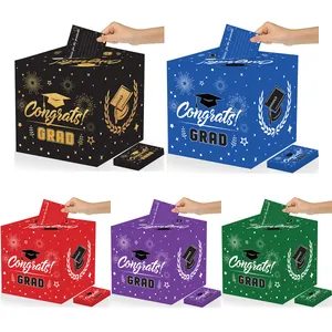 Abschlussfeier Kartenbox Set Glückwunsch GRAD Papier Quadratische Kartensammlung Box Mit Ratschlägen Karten Für Abschlusszeremonie Party Dekoration