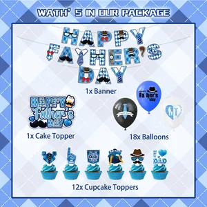 Father's Day party decoration set with blue banner cake toppers and 18 balloons
