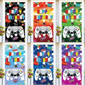 Gaming Birthday Door Banner Controller Level Up Backdrop For Video Game Theme Party Decoration Pongee Fabric Event Supplies