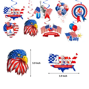Independence Day party spiral hanging decorations set with 4th July patriotic card motifs
