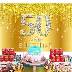 Detailed luxury 50th birthday backdrop with golden glitter and diamond textured numbers