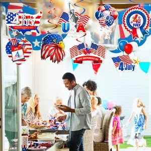4th of July hanging swirl decorations set with USA patriotic elements for party decor