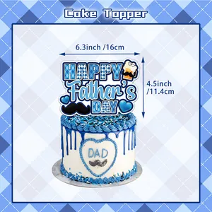 Father's Day cake topper with Happy Father's Day text and blue checkered design
