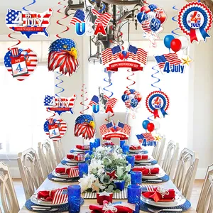 Independence Day patriotic swirl ceiling decorations set with USA flags and eagle patterns