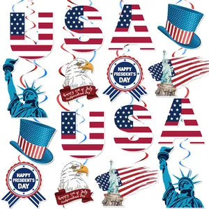 Decorazioni a Spirale per Giorno Indipendenza USA Bandiera Statua Libertà Aquila Calva Ornamento Sospeso per Festa Decor